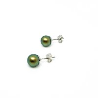 Art.No.irgrclassicpearl8ovs- Сребърни обици с перли 8мм IR green от  