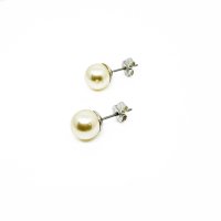 Art.No.lgclassicpearl8ovs- Сребърни обици с перли 8мм light gold от  