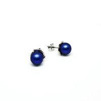Art.No.irdblpearl803ovs- Сребърни обици винт с перли 8мм IR dark blue от  