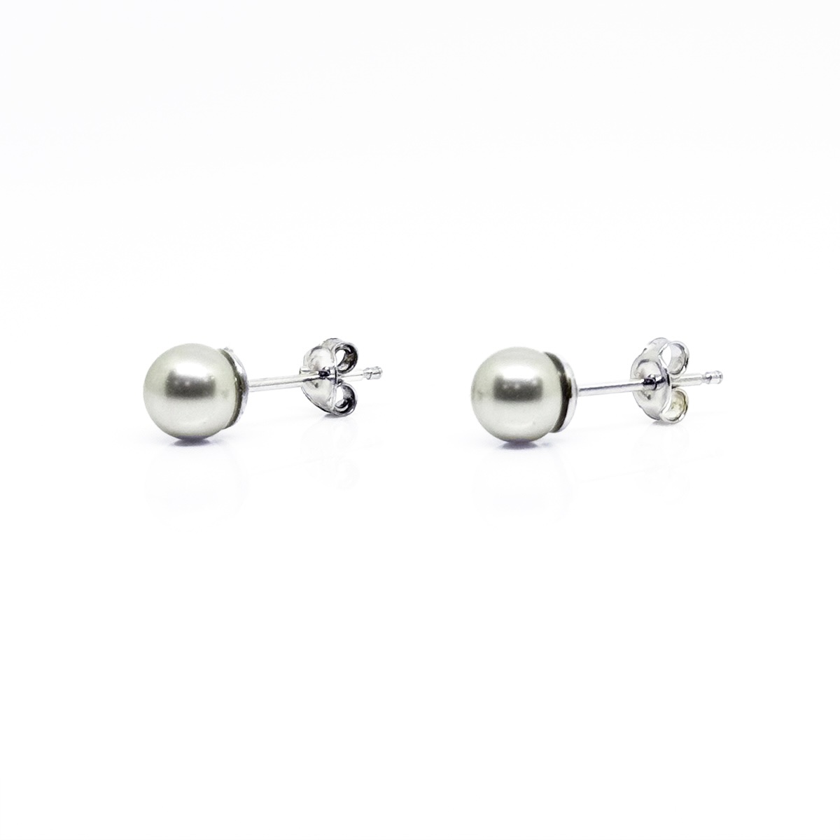 Сребърни обици перли 6мм light grey