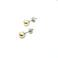 Art.No.lgoldclassicpearl6ovs- Сребърни обици перли 6мм light gold от  