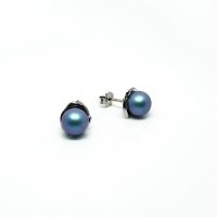 Art.No.irlblpearl803ovs- Сребърни обици винт с перли 8мм IR light blue от  
