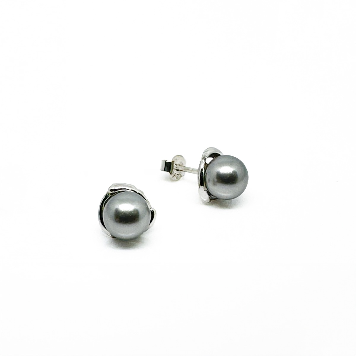 Сребърни обици винт с перли 8мм light grey