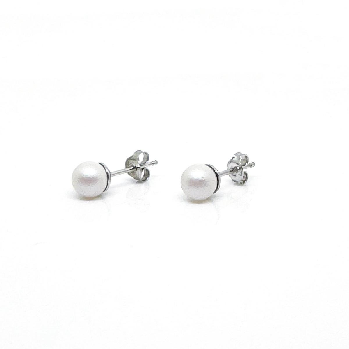 Сребърни обици перли 6мм pearlescent white