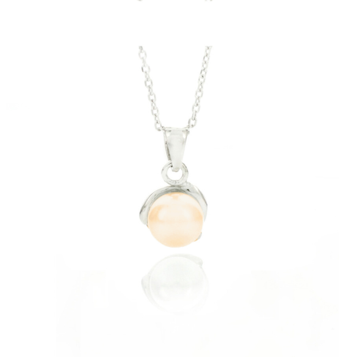 Сребърно колие с класическа перла 8мм light gold