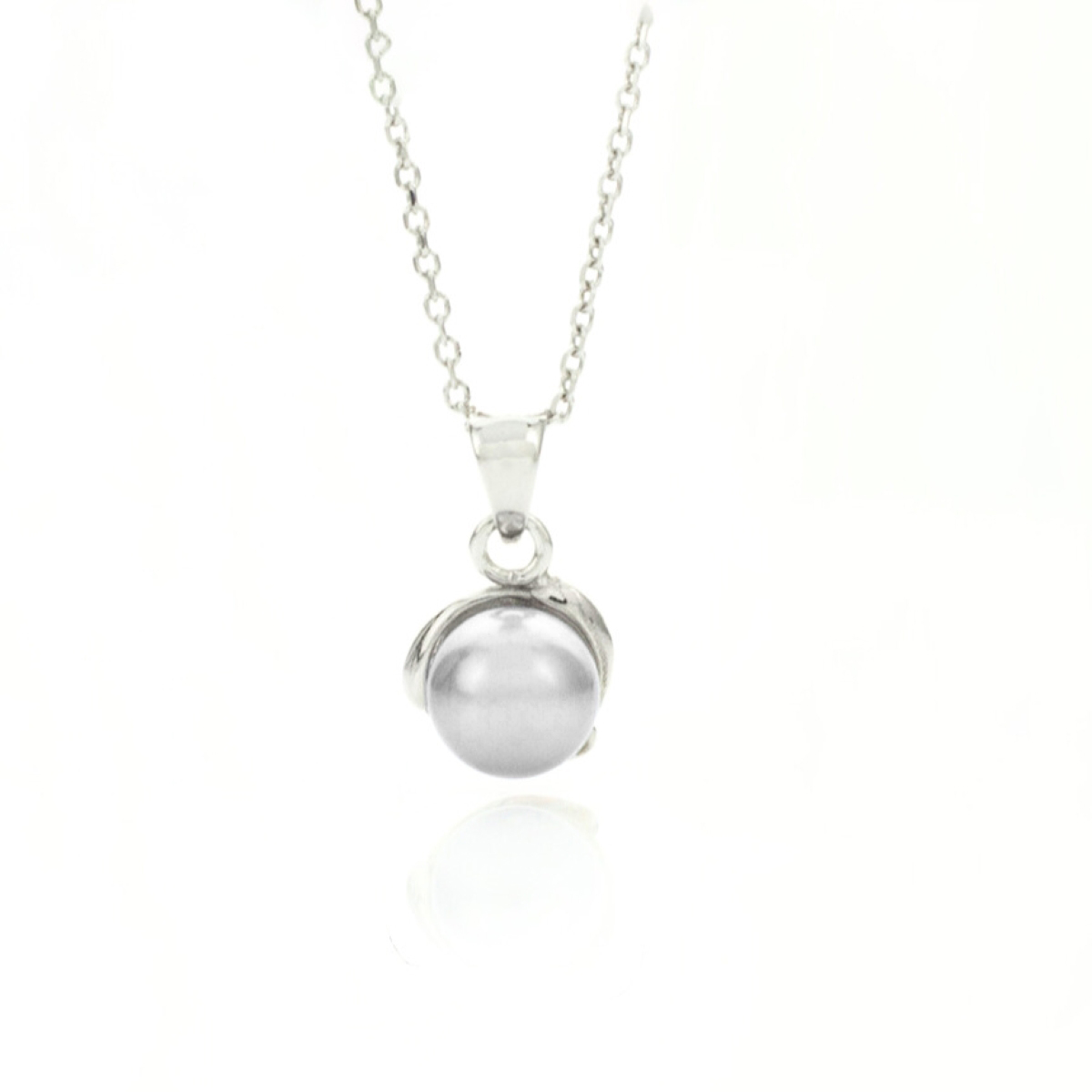 Сребърно колие с класическа перла 8мм light grey