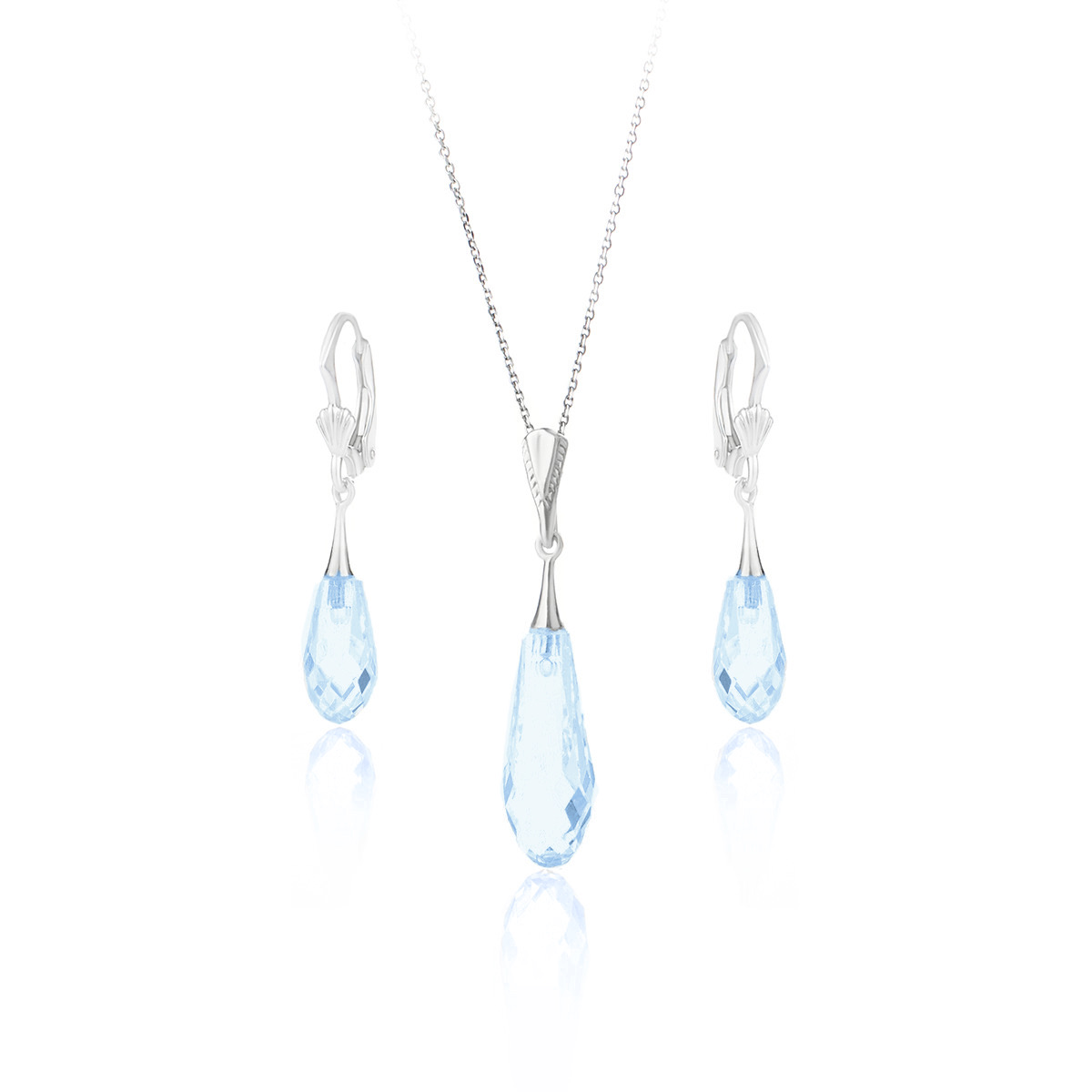 Сребърен комплект с капковидни кристали aquamarine