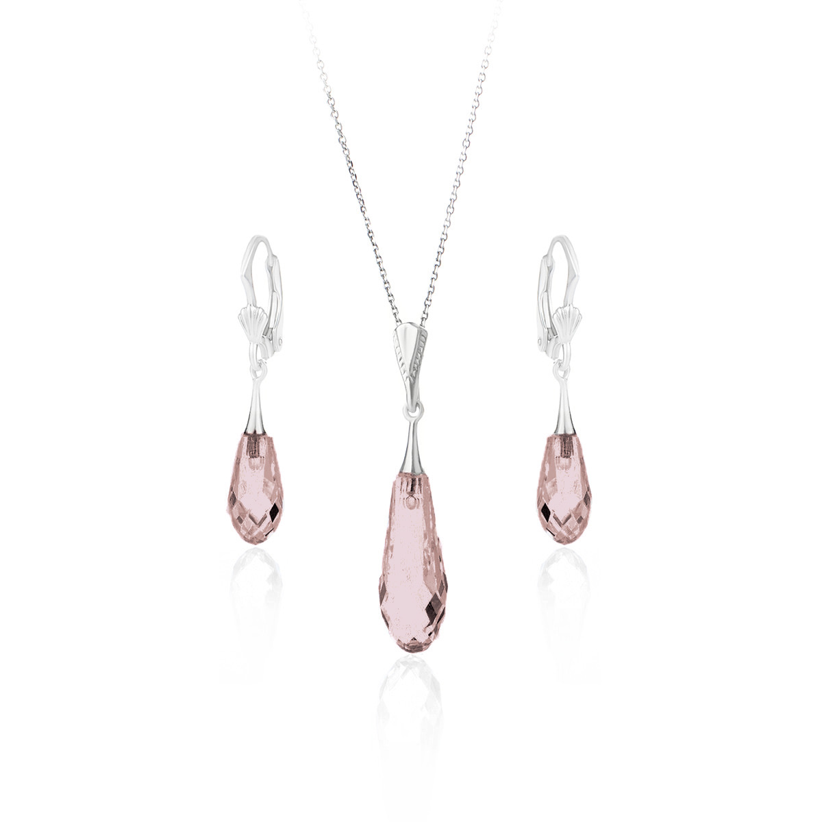 Сребърен комплект с капковидни кристали blush rose
