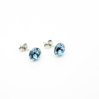 Art.No.aqxirius34ovs- Сребърни обици винт с кристали 7мм aquamarine от  