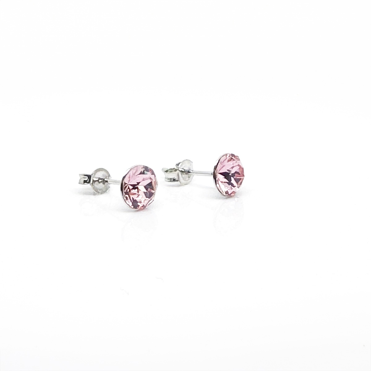 Сребърни обици винт с кристали 7мм light rose