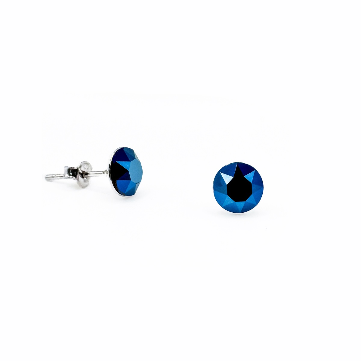 Сребърни обици винт с кристали 7мм metallic blue