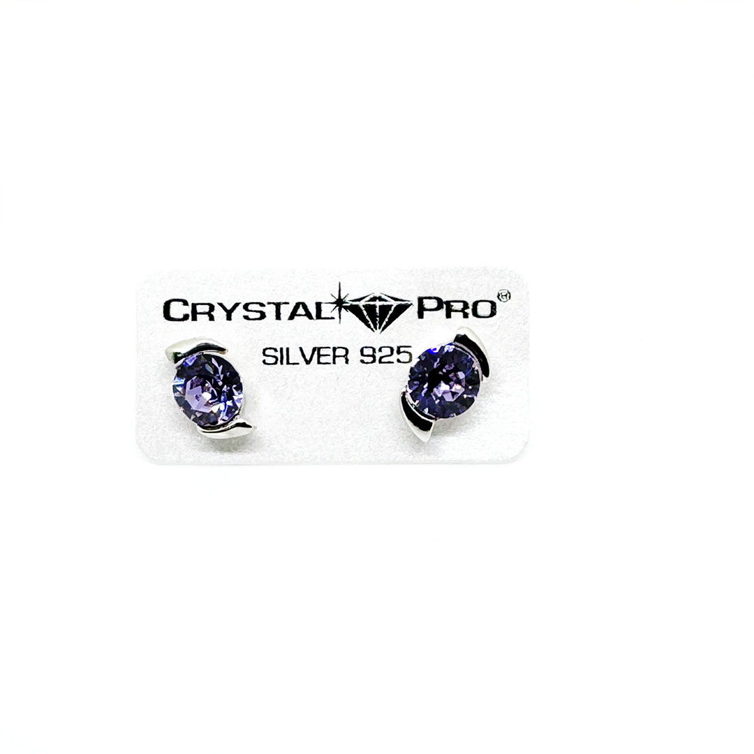 Сребърни обици винт с австрийски кристали Ксириус violet