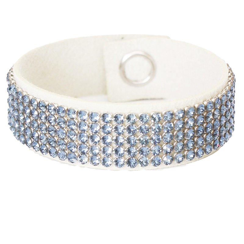 Кожена гривна Кристал Меш denim blue white