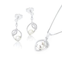 Art.No.waterpearlrhsetkvd012ovslux- Изящен сребърен комплект с бяла речна перла от 