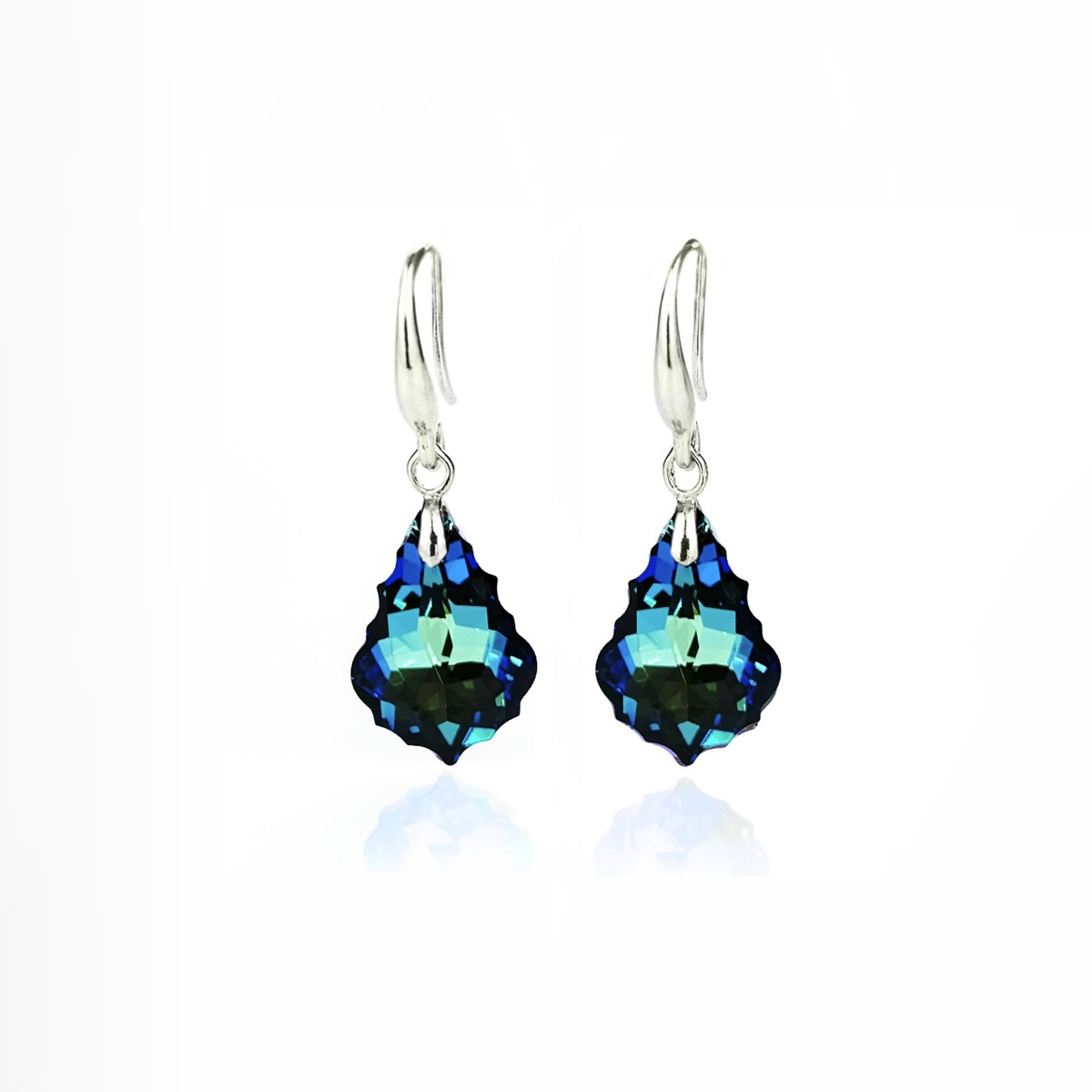 Кристални обици кука Барокова капка Bermuda blue